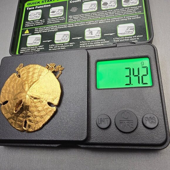 VTG 12K GF Sand Dollar Pendant Necklace 18" Natural Shell 1970s USA - Picture 9 of 11